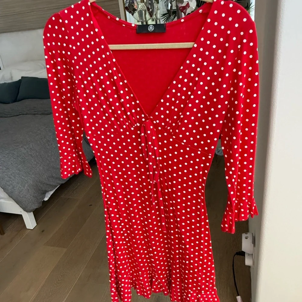 Missguided + Red Polka Dot Tie-Front Mini Dress - Picture 2 of 4